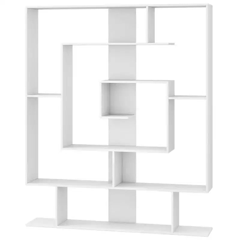Étagère à 7 niveaux Bibliothèque géométrique avec 2 kits anti-basculement Marron rustique/Blanc