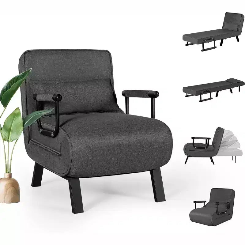 TYBOATLE Convertible Chair Bed Sleeper for Adults with 5-Position Adjustable Backrest & Pillow, Comfy Single Futon Sofa Bed for Apartment, Office