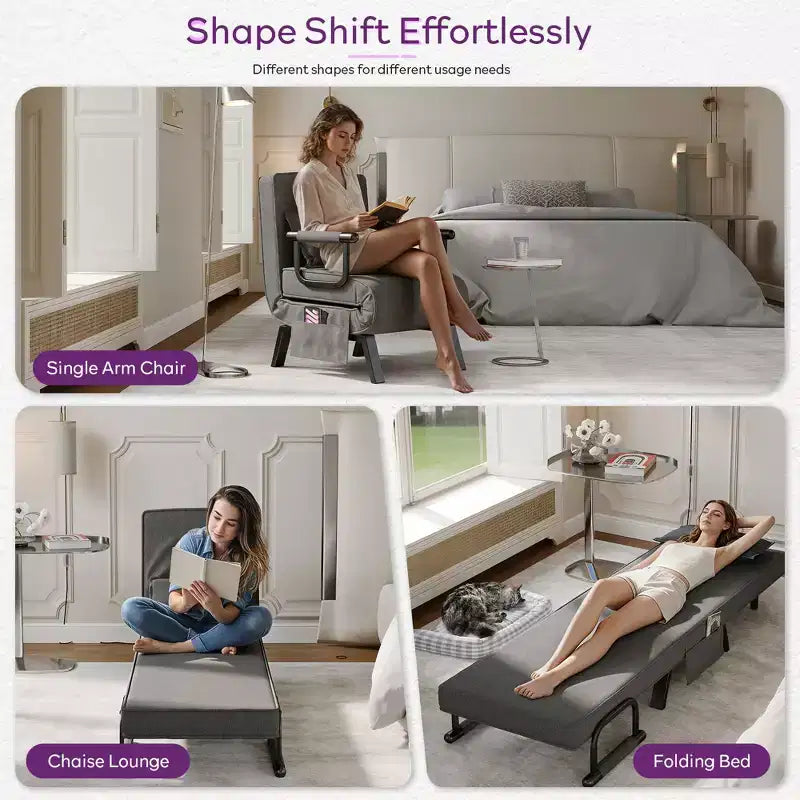 Fauteuil Lit Convertible pour Adultes avec Dossier Réglable sur 5 Positions et Oreiller, Canapé-Lit Futon Simple Confortable pour Appartement, Bureau