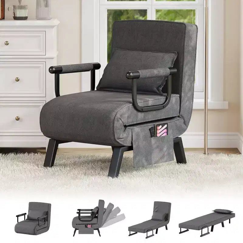 Fauteuil Lit Convertible pour Adultes avec Dossier Réglable sur 5 Positions et Oreiller, Canapé-Lit Futon Simple Confortable pour Appartement, Bureau