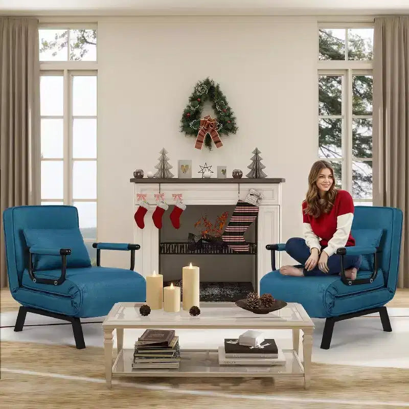 Fauteuil Lit Convertible pour Adultes avec Dossier Réglable sur 5 Positions et Oreiller, Canapé-Lit Futon Simple Confortable pour Appartement, Bureau