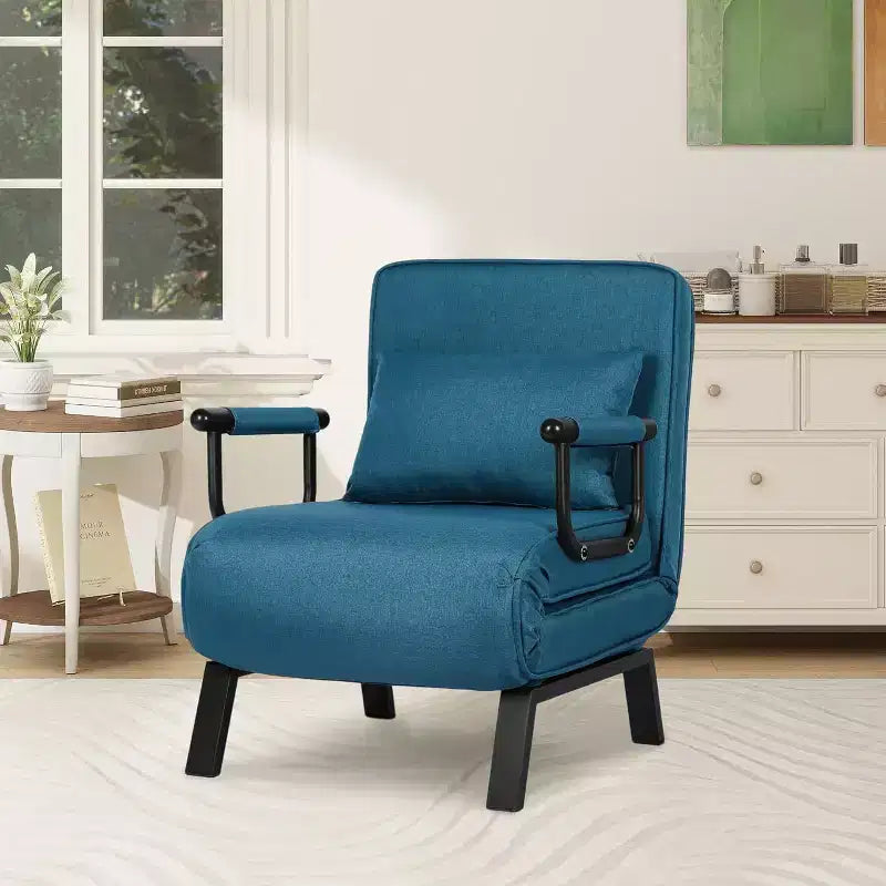 Fauteuil Lit Convertible pour Adultes avec Dossier Réglable sur 5 Positions et Oreiller, Canapé-Lit Futon Simple Confortable pour Appartement, Bureau