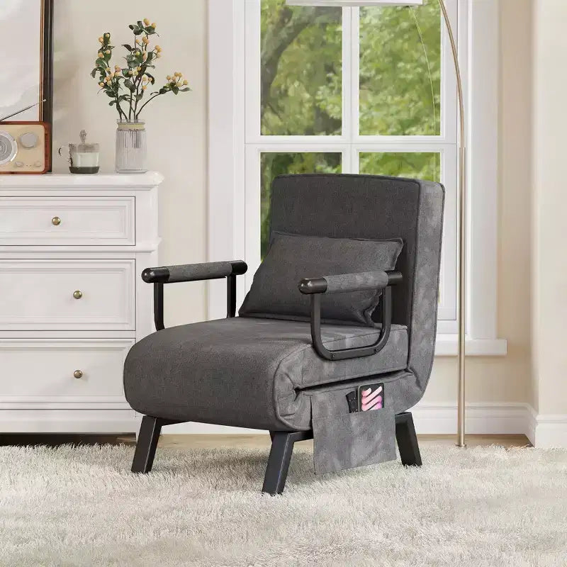 Fauteuil Lit Convertible pour Adultes avec Dossier Réglable sur 5 Positions et Oreiller, Canapé-Lit Futon Simple Confortable pour Appartement, Bureau