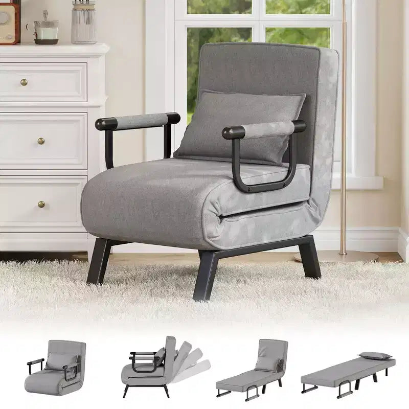 Fauteuil Lit Convertible pour Adultes avec Dossier Réglable sur 5 Positions et Oreiller, Canapé-Lit Futon Simple Confortable pour Appartement, Bureau