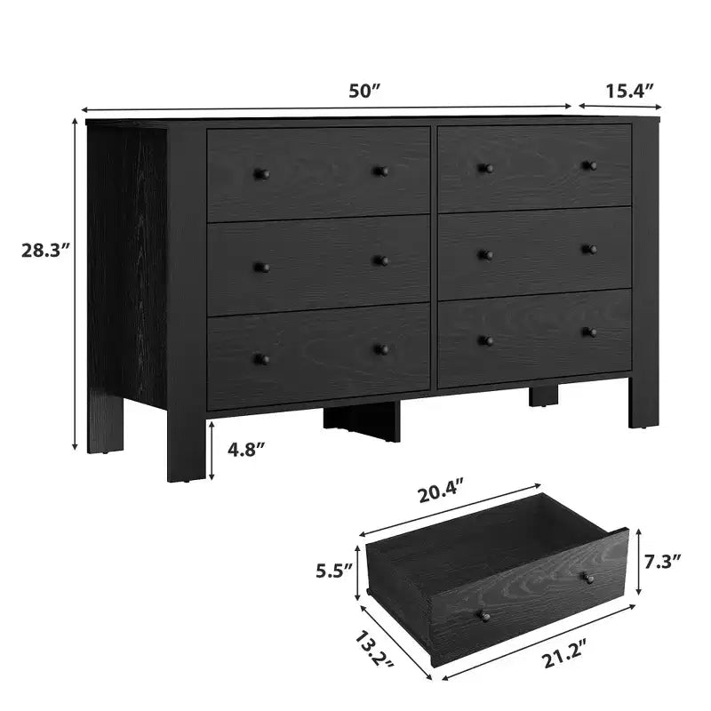 Commode à 6 tiroirs pour chambre à coucher, commode double moderne avec tiroirs de rangement, commode en bois pour chambre à coucher, entrée, couloir