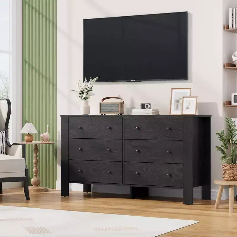 Commode à 6 tiroirs pour chambre à coucher, commode double moderne avec tiroirs de rangement, commode en bois pour chambre à coucher, entrée, couloir
