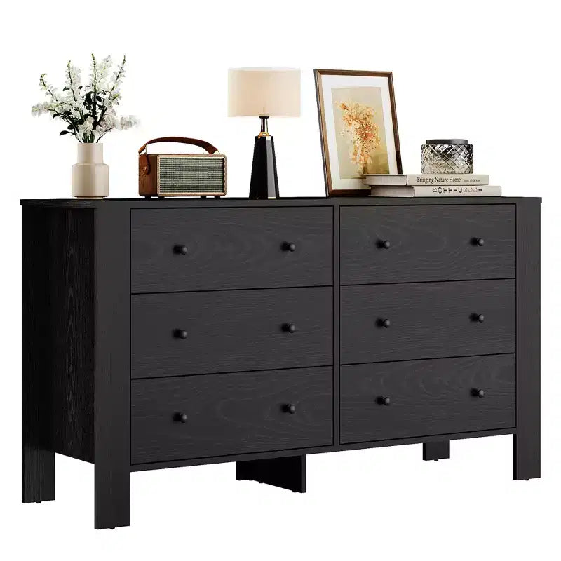 Commode à 6 tiroirs pour chambre à coucher, commode double moderne avec tiroirs de rangement, commode en bois pour chambre à coucher, entrée, couloir