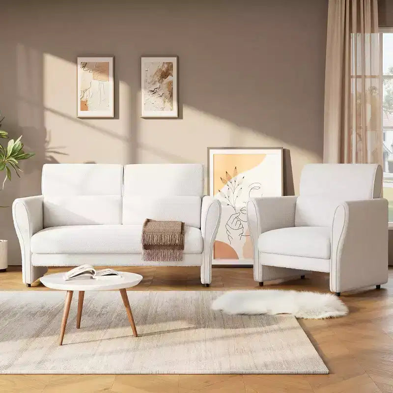 Fauteuil moderne avec accoudoirs, fauteuil de salon du milieu du siècle, canapé simple confortable, fauteuil rembourré en bouclé, pour salon, chambre, bureau