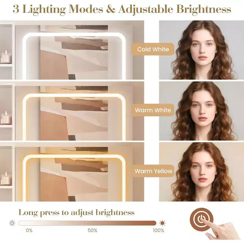 Coiffeuse avec miroir, 3 modes d'éclairage et prise de courant
