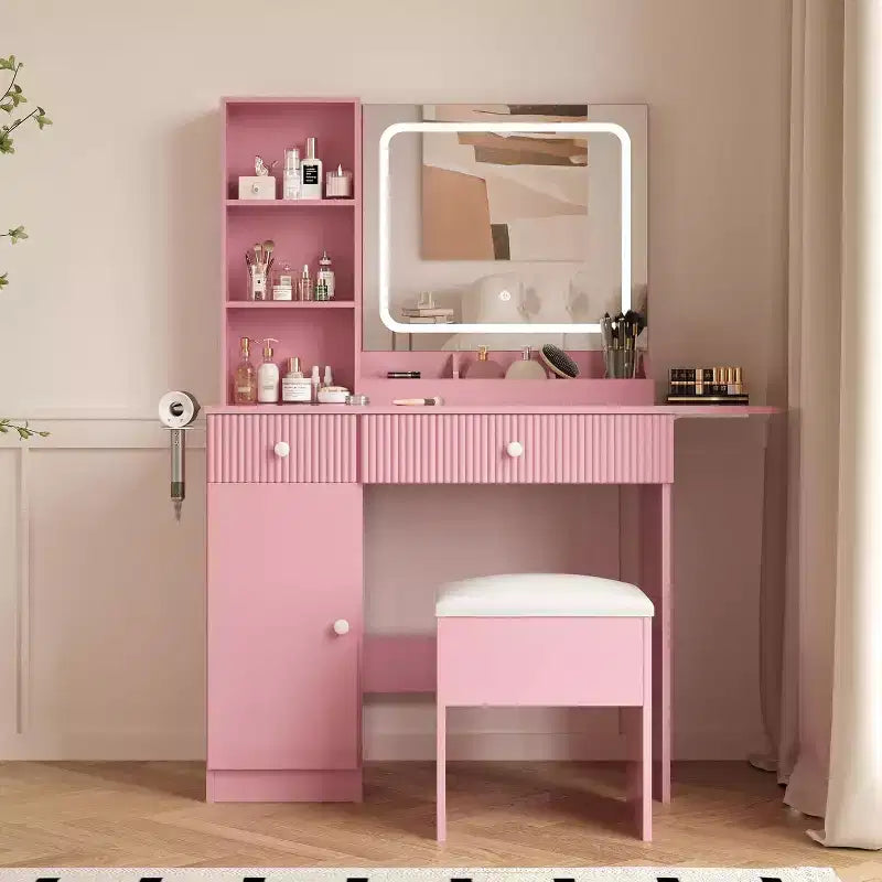 Vanity Set Vanity Desk with Mirror Makeup Desk w/ 3 Lighting Modes, Power Outlet