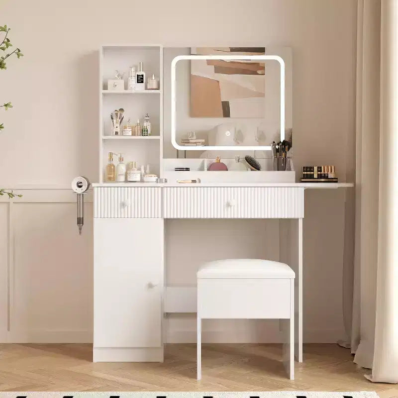 Coiffeuse avec miroir, 3 modes d'éclairage et prise de courant