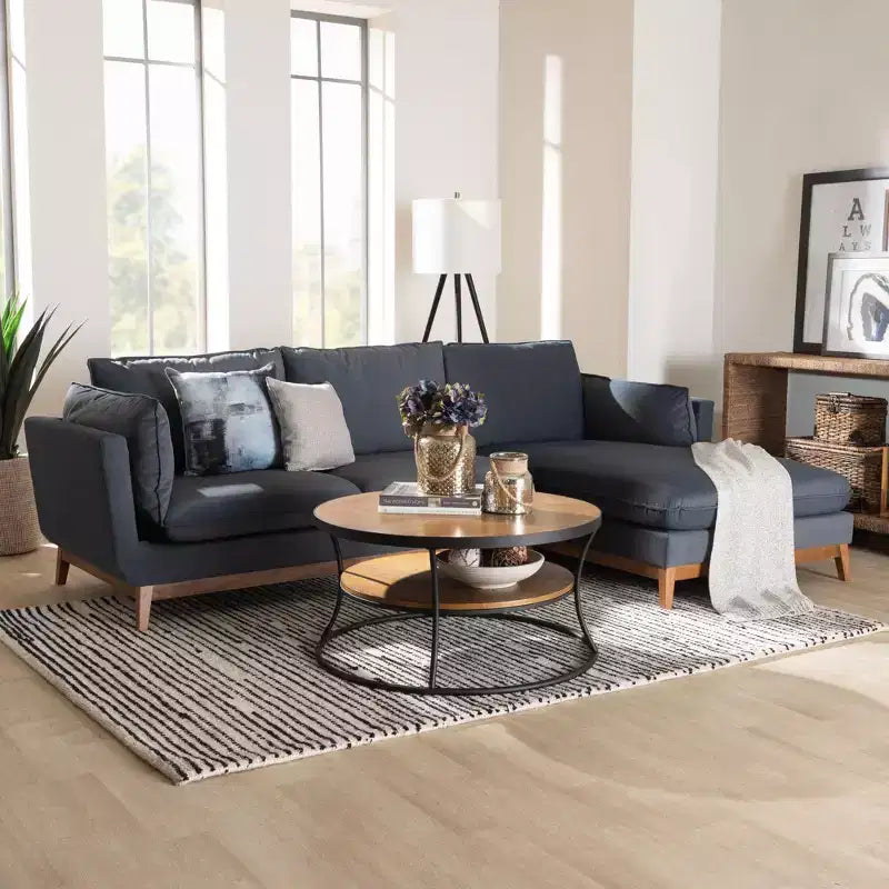 Baxton Studio Linanas Modern Dark Grey Fabric Right Facing Sectional Sofa
