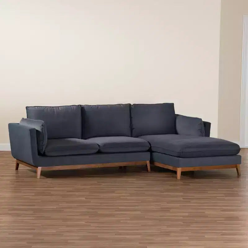 Canapé sectionnel d'angle droit en tissu gris foncé moderne