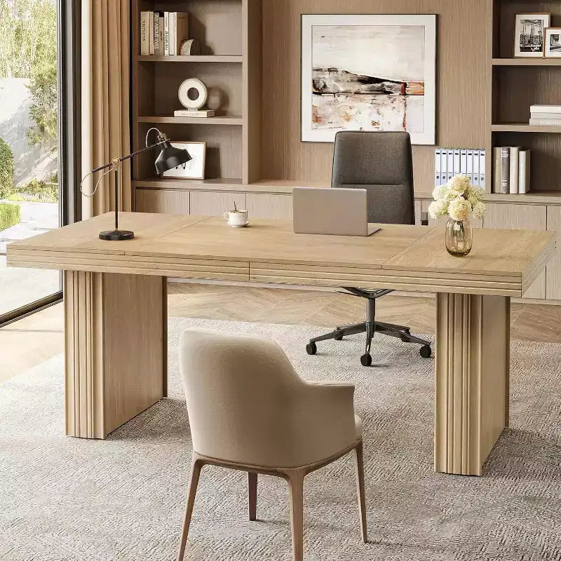 Bureau de direction 63, bureau d'ordinateur avec pieds robustes et plateau épaissi, grande table de travail pour le bureau