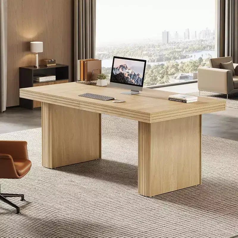 Bureau de direction 63, bureau d'ordinateur avec pieds robustes et plateau épaissi, grande table de travail pour le bureau