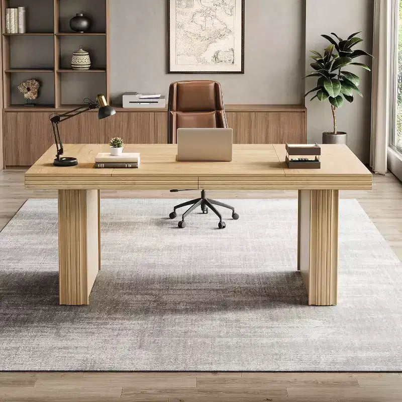 Bureau de direction 63, bureau d'ordinateur avec pieds robustes et plateau épaissi, grande table de travail pour le bureau