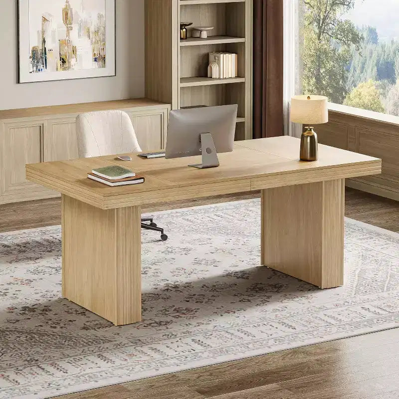 Bureau de direction 63, bureau d'ordinateur avec pieds robustes et plateau épaissi, grande table de travail pour le bureau