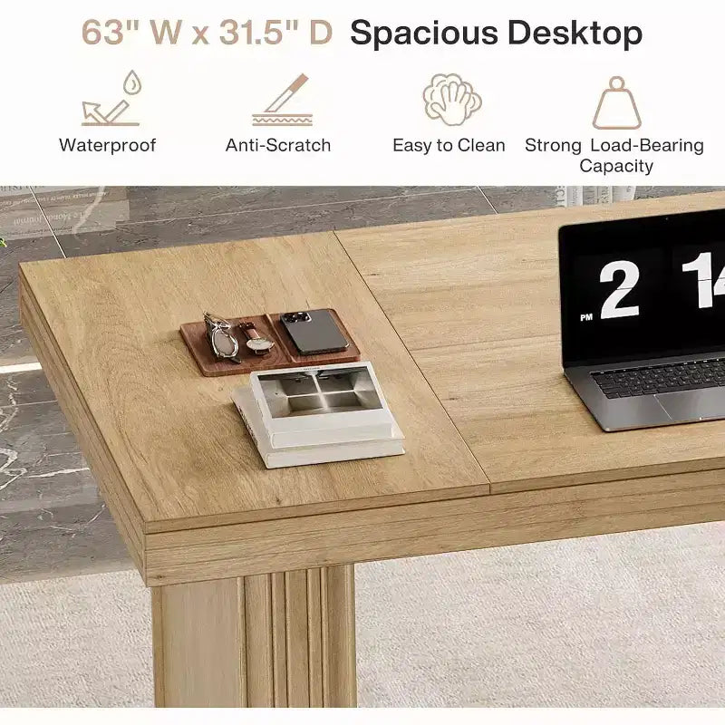 Bureau de direction 63, bureau d'ordinateur avec pieds robustes et plateau épaissi, grande table de travail pour le bureau