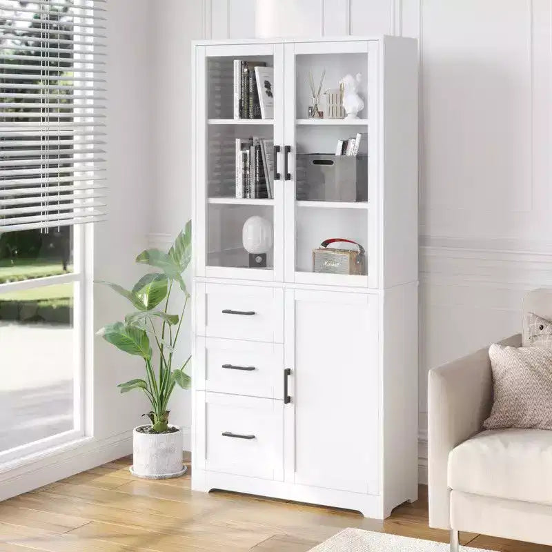 Karl Home 66.9in.H White Display Cabinet Storage Cabinet with 3 Doors 3 Drawers 5 Shelves Modern Style