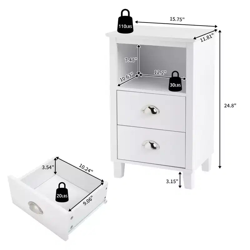 Tables de chevet 2 tiroirs en MDF blanc de 40 cm (15,75 po) de large
