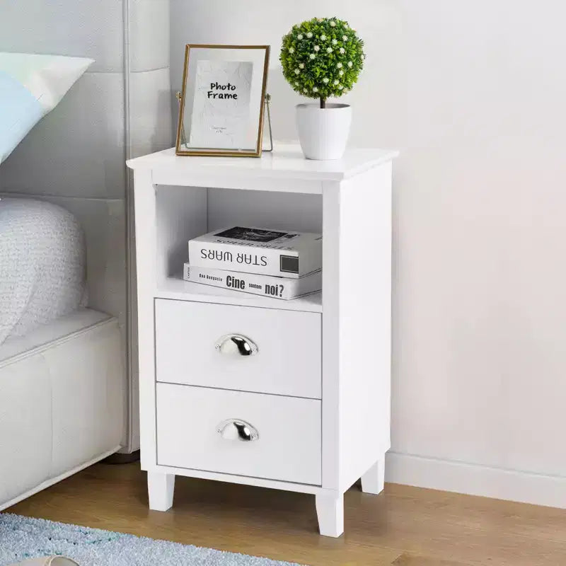 Tables de chevet 2 tiroirs en MDF blanc de 40 cm (15,75 po) de large