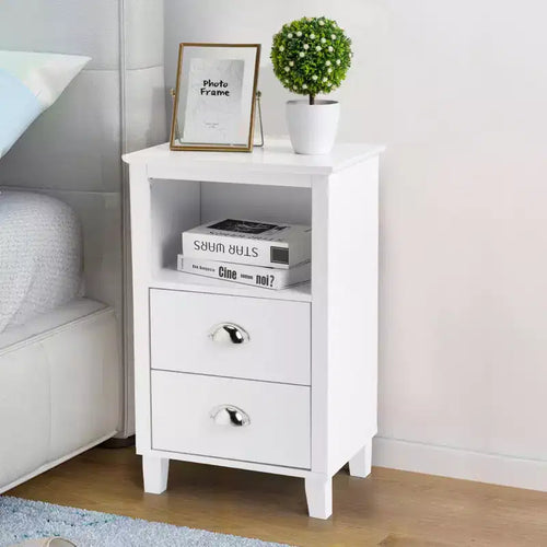Tables de chevet 2 tiroirs en MDF blanc de 40 cm (15,75 po) de large