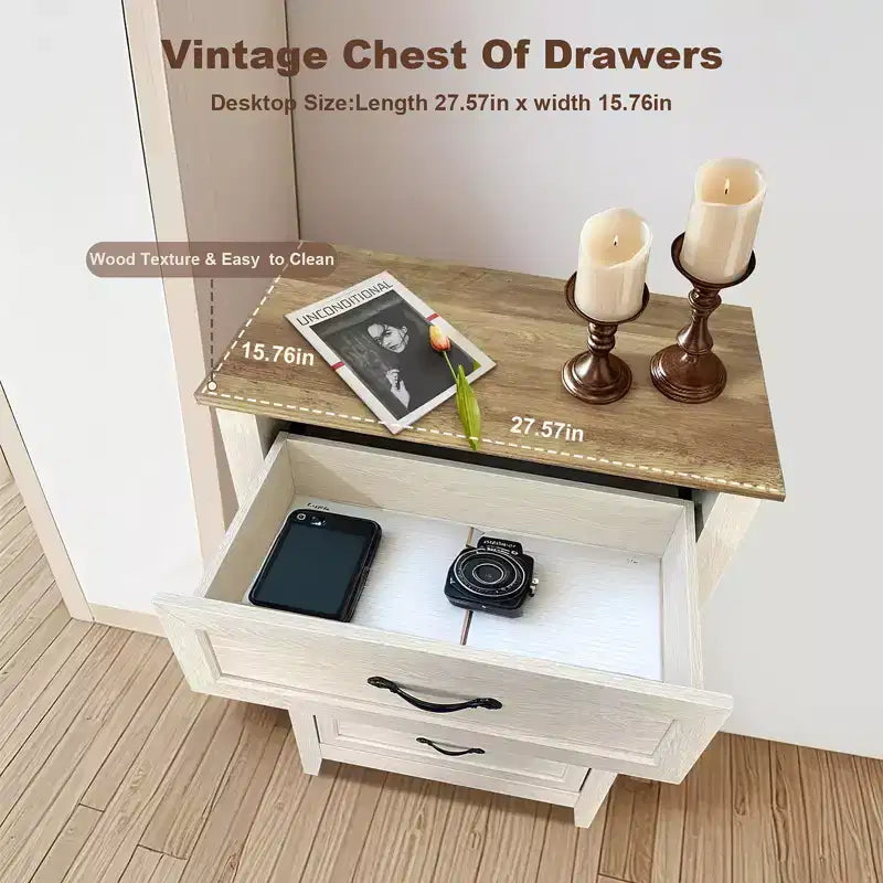 Commode à 5 tiroirs pour chambre à coucher, commode haute rustique en bois, commode de ferme avec organisateur de rangement