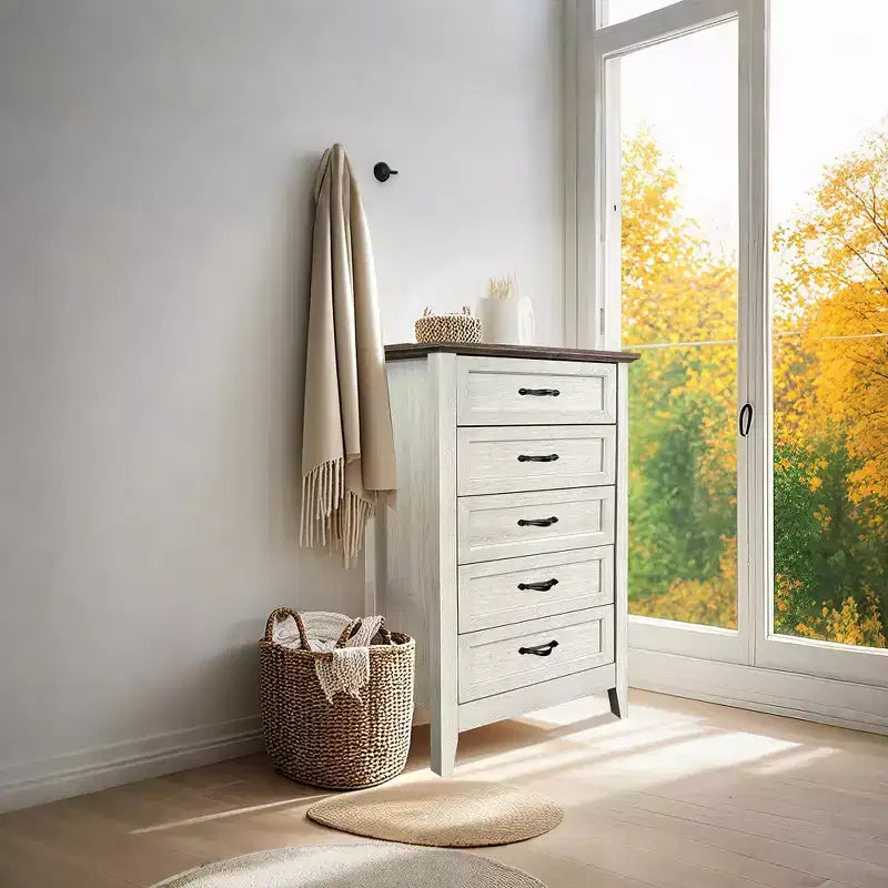 5 Drawers Dresser for Bedroom, Wood Rustic Tall Chset of Drawers, Farmhouse Dresser Chests with Storage Organizer