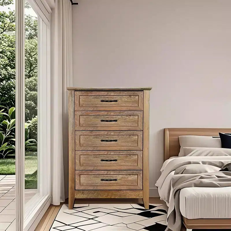 Commode à 5 tiroirs pour chambre à coucher, commode haute rustique en bois, commode de ferme avec organisateur de rangement