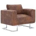 vidaXL Cube Armchair - Brown Faux Suede Leather Upholstery, Ergonomically Designed, Sturdy Wooden Frame, Stylish Chrome Feet, Comfortable Seating