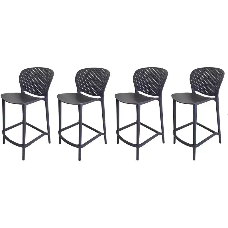 HomeRoots Set of Four 30 Dark Gray Heavy Duty Plastic Low Back Bar Height Bar Chairs