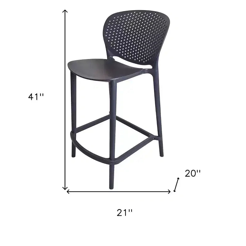 Lot de quatre tabourets de bar à dossier bas en plastique gris foncé très résistant, hauteur bar