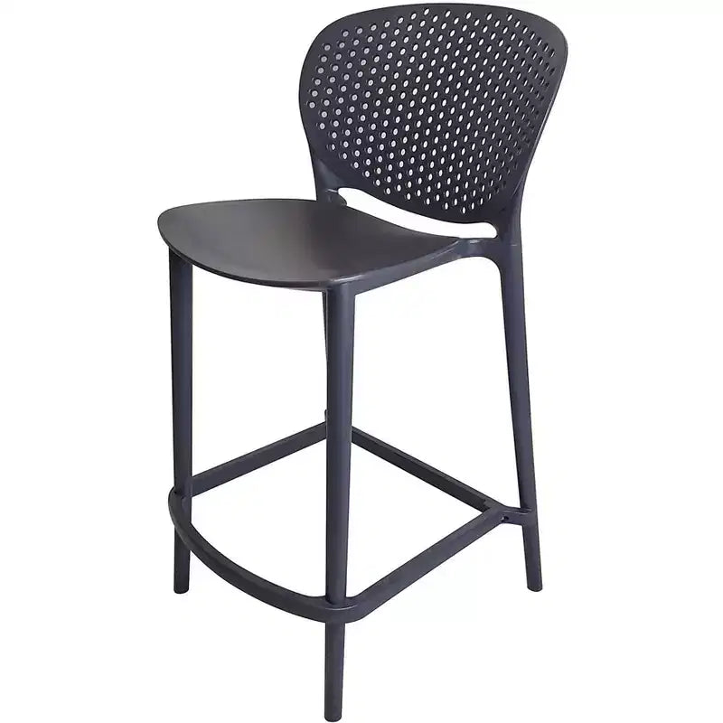 Lot de quatre tabourets de bar à dossier bas en plastique gris foncé très résistant, hauteur bar