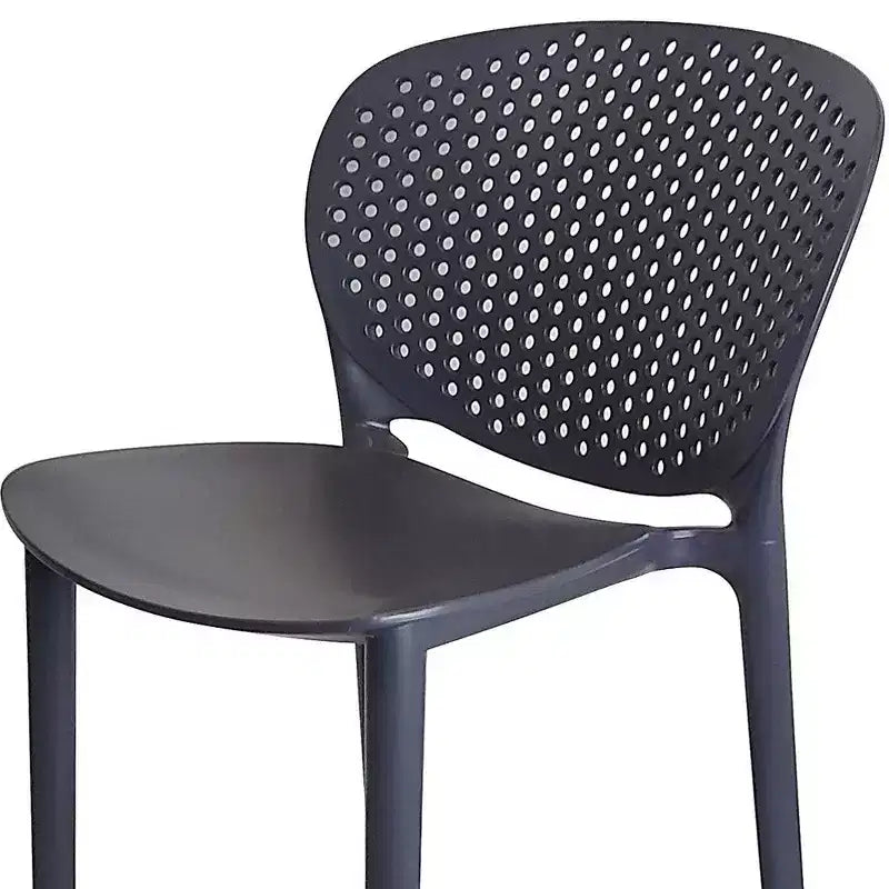 Lot de quatre tabourets de bar à dossier bas en plastique gris foncé très résistant, hauteur bar