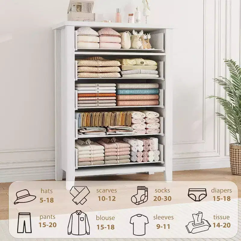 Commode de Ferme à 5 Tiroirs, Armoire de Rangement Verticale Haute de 45 po avec Façades de Tiroirs Géométriques pour Chambre à Coucher, Placard, Entrée