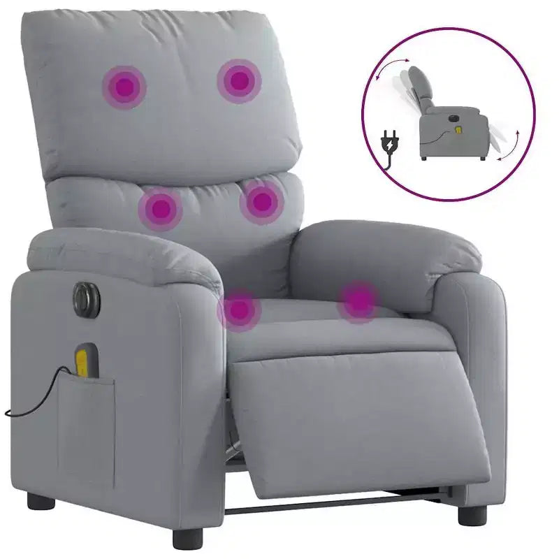 vidaXL Electric Massage Recliner-Armchair Light Gray, Adjustable Lounge Chair with Vibration Massage, Side Pocket, Fabric Comfort