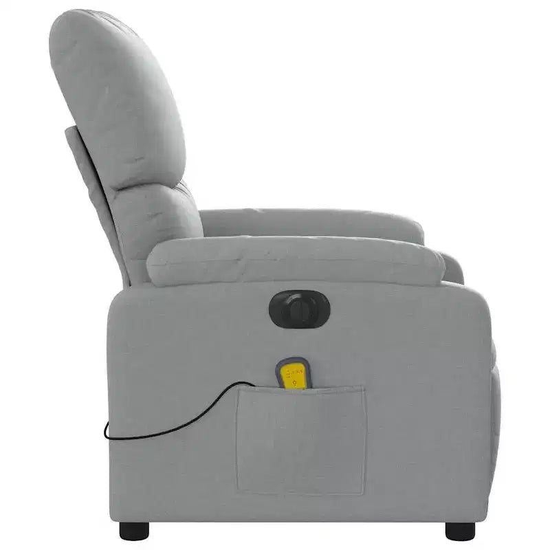 Fauteuil inclinable de massage électrique gris clair, fauteuil de relaxation réglable avec massage vibrant, poche latérale, confort en tissu