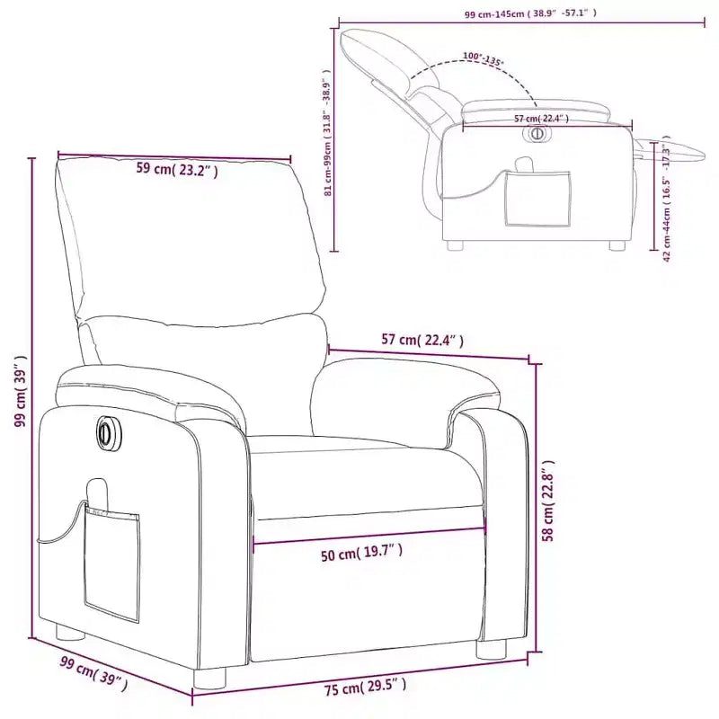 Fauteuil inclinable de massage électrique gris clair, fauteuil de relaxation réglable avec massage vibrant, poche latérale, confort en tissu