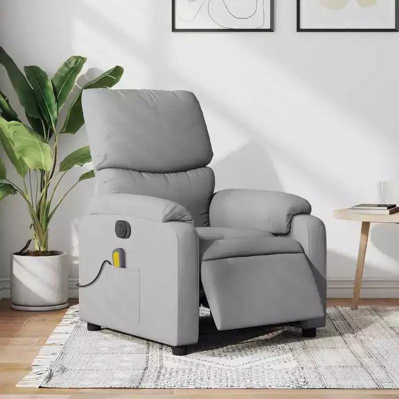 Fauteuil inclinable de massage électrique gris clair, fauteuil de relaxation réglable avec massage vibrant, poche latérale, confort en tissu