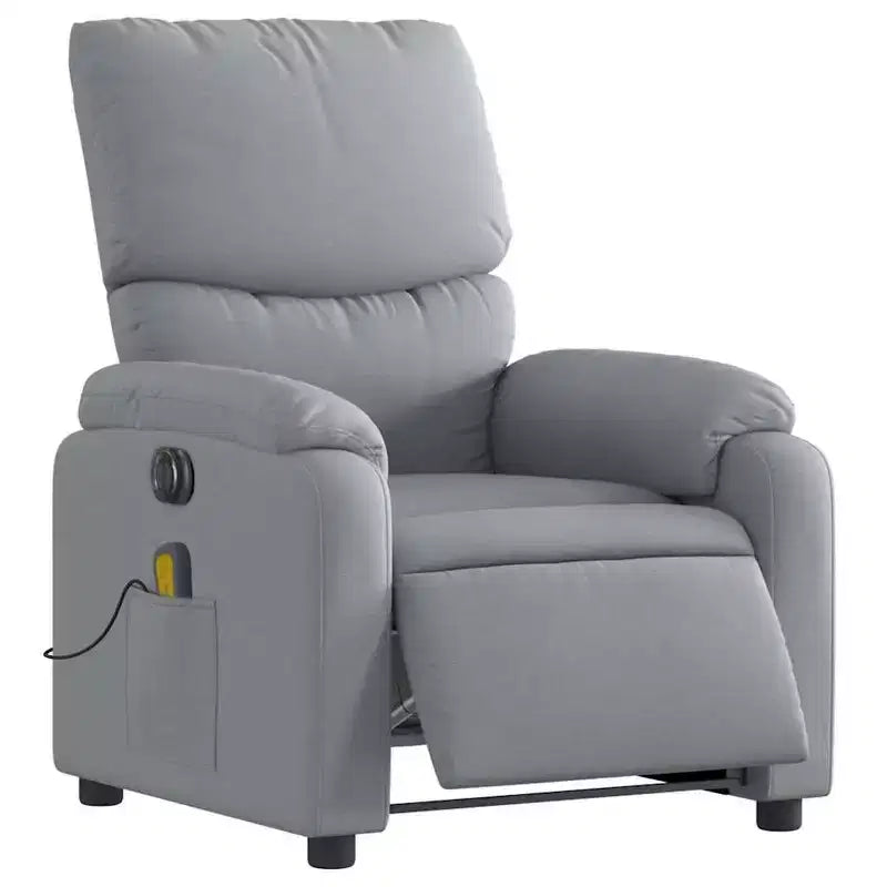 Fauteuil inclinable de massage électrique gris clair, fauteuil de relaxation réglable avec massage vibrant, poche latérale, confort en tissu