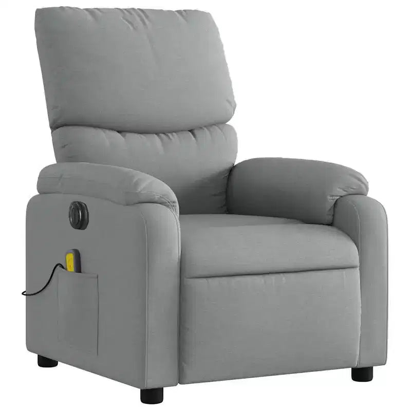Fauteuil inclinable de massage électrique gris clair, fauteuil de relaxation réglable avec massage vibrant, poche latérale, confort en tissu