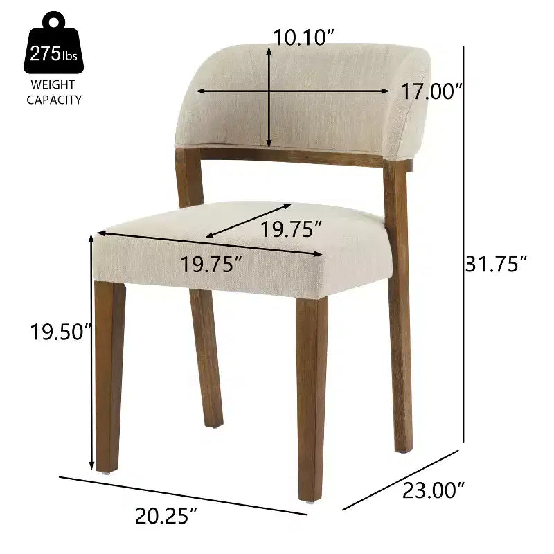Chaises de salle à manger modernes rembourrées en bois d'hévéa (lot de 2)