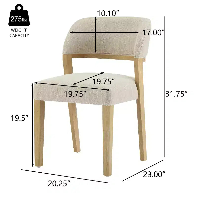 Chaises de salle à manger modernes rembourrées en bois d'hévéa (lot de 2)