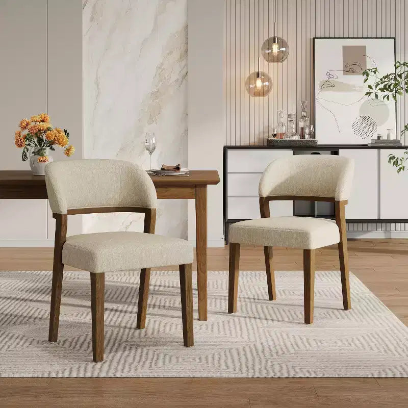 Chaises de salle à manger modernes rembourrées en bois d'hévéa (lot de 2)