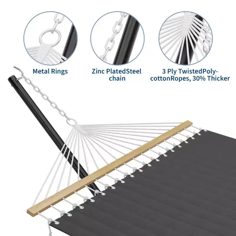 Double hamac avec support pour 2 adultes C Robuste, portable, lit de hamac en tissu matelassé C Autoportant pour terrasse extérieure, jardin, pelouse ou camping