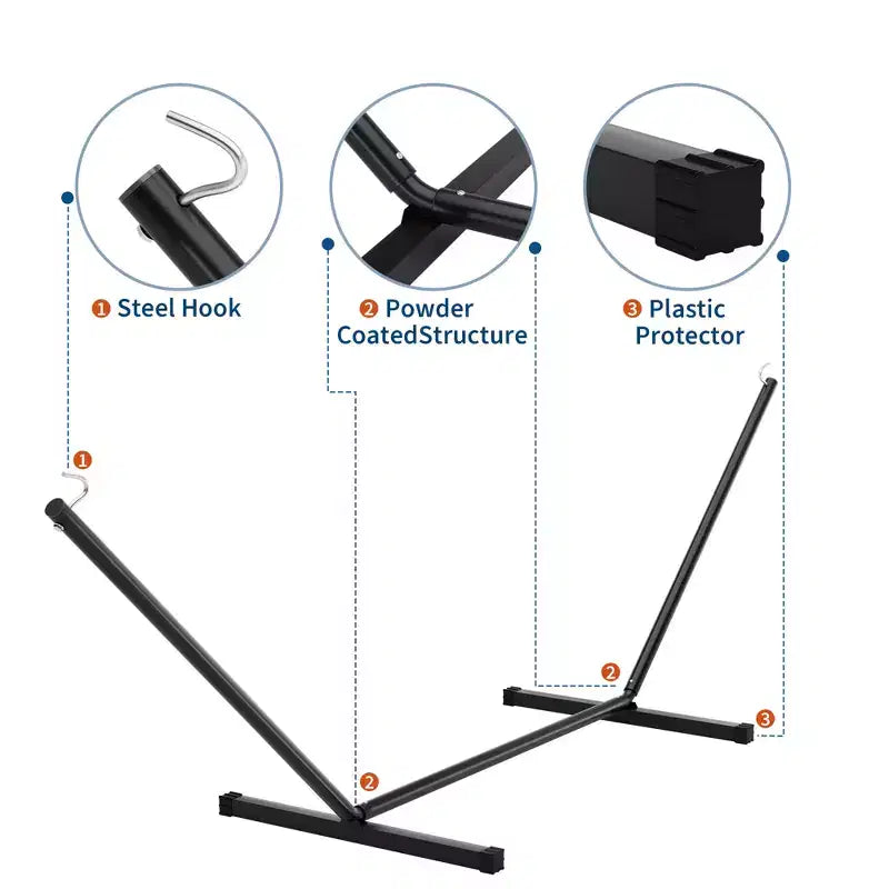 Double hamac avec support pour 2 adultes C Robuste, portable, lit de hamac en tissu matelassé C Autoportant pour terrasse extérieure, jardin, pelouse ou camping