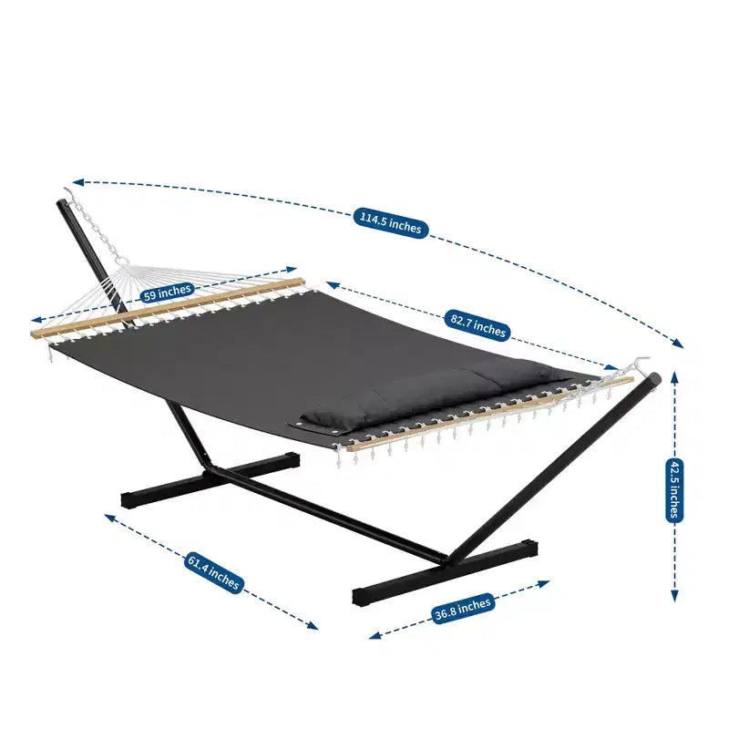 Double hamac avec support pour 2 adultes C Robuste, portable, lit de hamac en tissu matelassé C Autoportant pour terrasse extérieure, jardin, pelouse ou camping