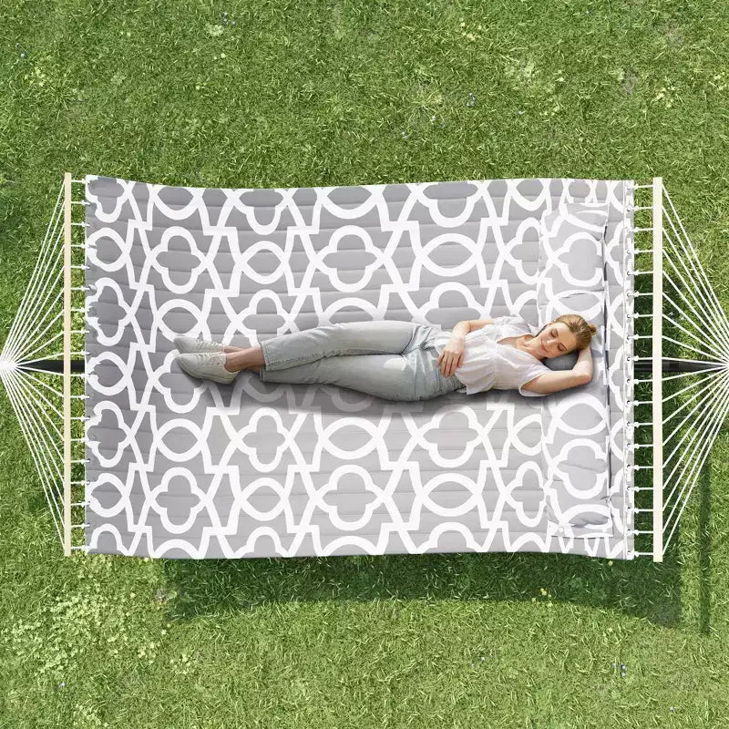 Double hamac avec support pour 2 adultes C Robuste, portable, lit de hamac en tissu matelassé C Autoportant pour terrasse extérieure, jardin, pelouse ou camping