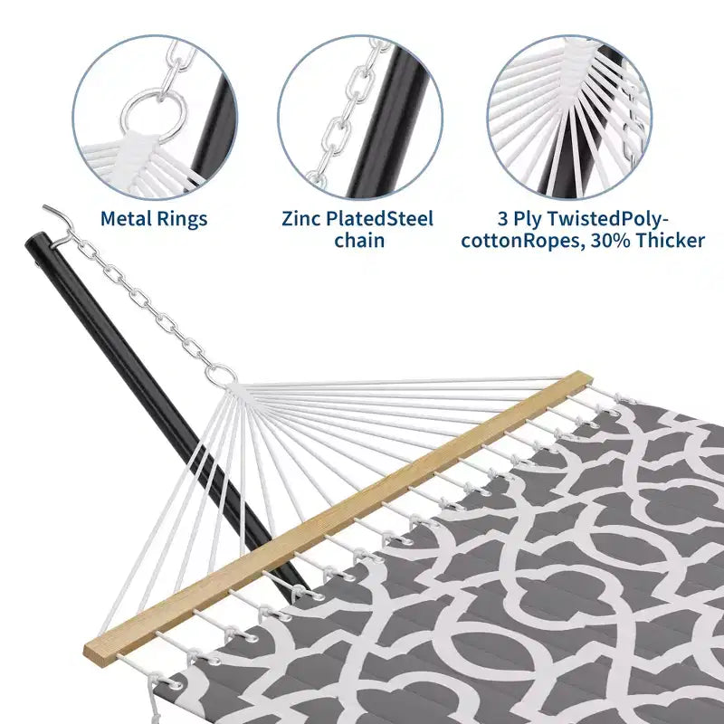 Double hamac avec support pour 2 adultes C Robuste, portable, lit de hamac en tissu matelassé C Autoportant pour terrasse extérieure, jardin, pelouse ou camping