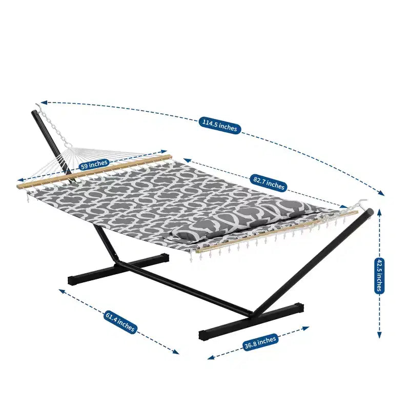 Double hamac avec support pour 2 adultes C Robuste, portable, lit de hamac en tissu matelassé C Autoportant pour terrasse extérieure, jardin, pelouse ou camping